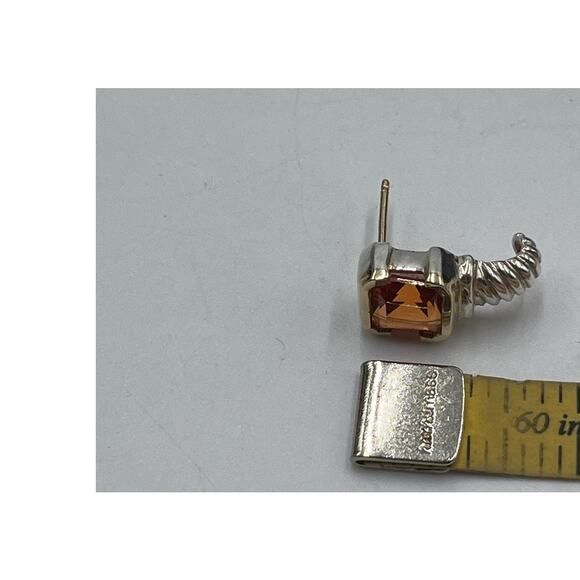 Signed Orange Citrine Sterling Silver 925, 14K yellow Gold Accent Shrimp Earring - Picture 5 of 14